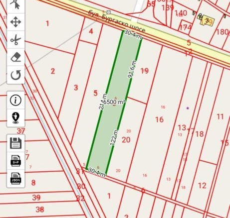 Парцел 6495 кв.м. на Бургаско шосе-лице 30 м, асфалтов път - 0