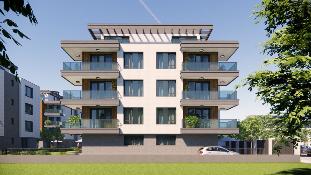 Zwei-Zimmer-Wohnung im Bau, Teil einer bewachten Anlage, mit Zentralheizung, Tiefgaragenstellplatz-0 Тристаен апартамент в строеж, част от затворен комплекс, с ТЕЦ, подземно паркомясто - 0